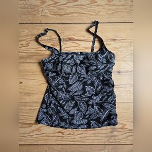 Christina Black & White Leaf Print Tankini Swim Top Size 12